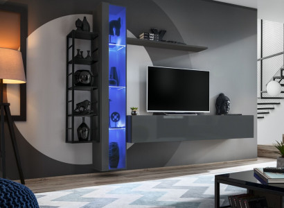 Moderner Wohnwand Einrichtung Design Stil Wohnzimmer TV-Ständer Wand Vitrine